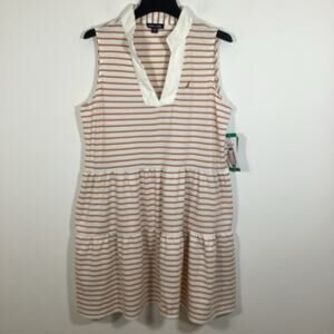 Nautica Jeans Women's Tiered Collar Sleeveless Mini Dress Almond Ivory XL NWT